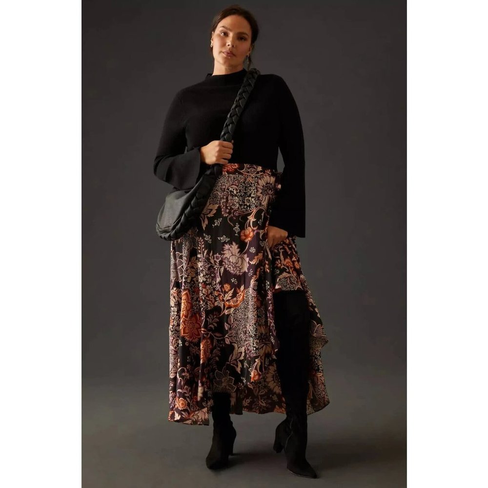 Anthropologie Maeve 1X NWT Ruffled Wrap Maxi Skirt Floral Ruffle Plus Size New - Picture 8 of 9